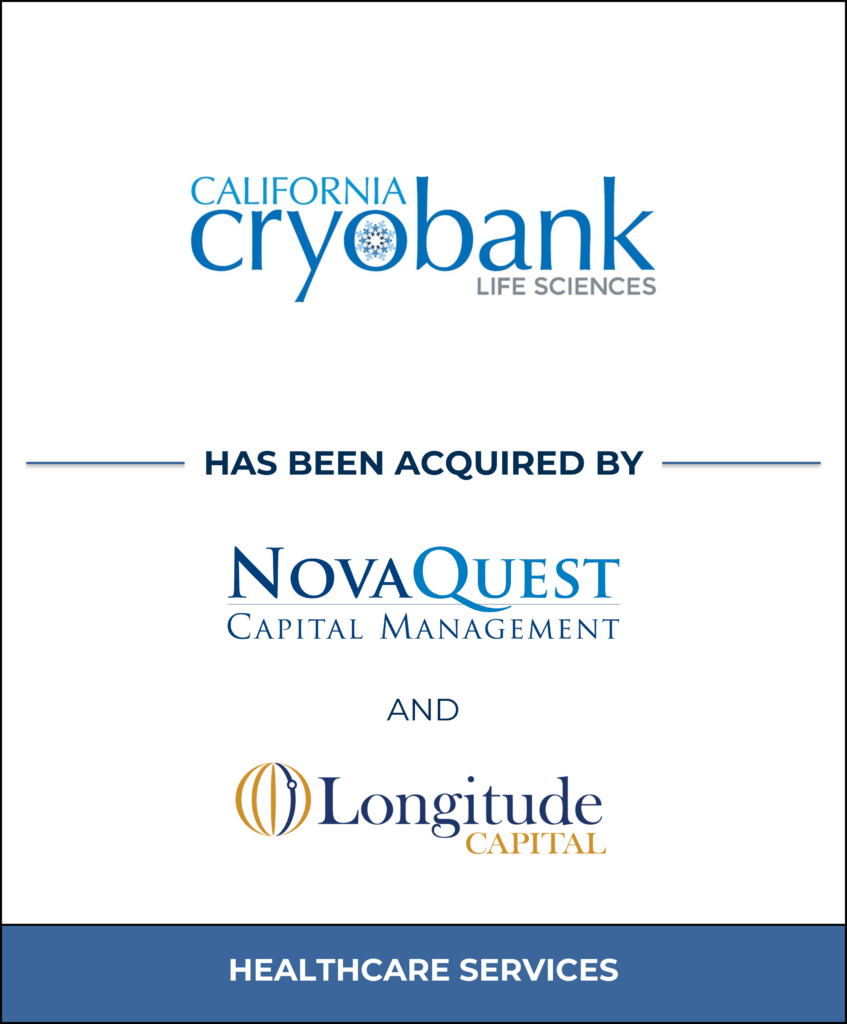 California Cryobank, Healthcare Investment Banking Tombstone — Bailey & Company