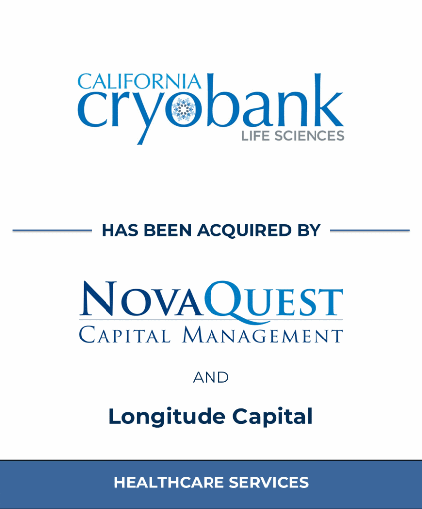California Cryobank, Healthcare Investment Banking Tombstone — Bailey & Company