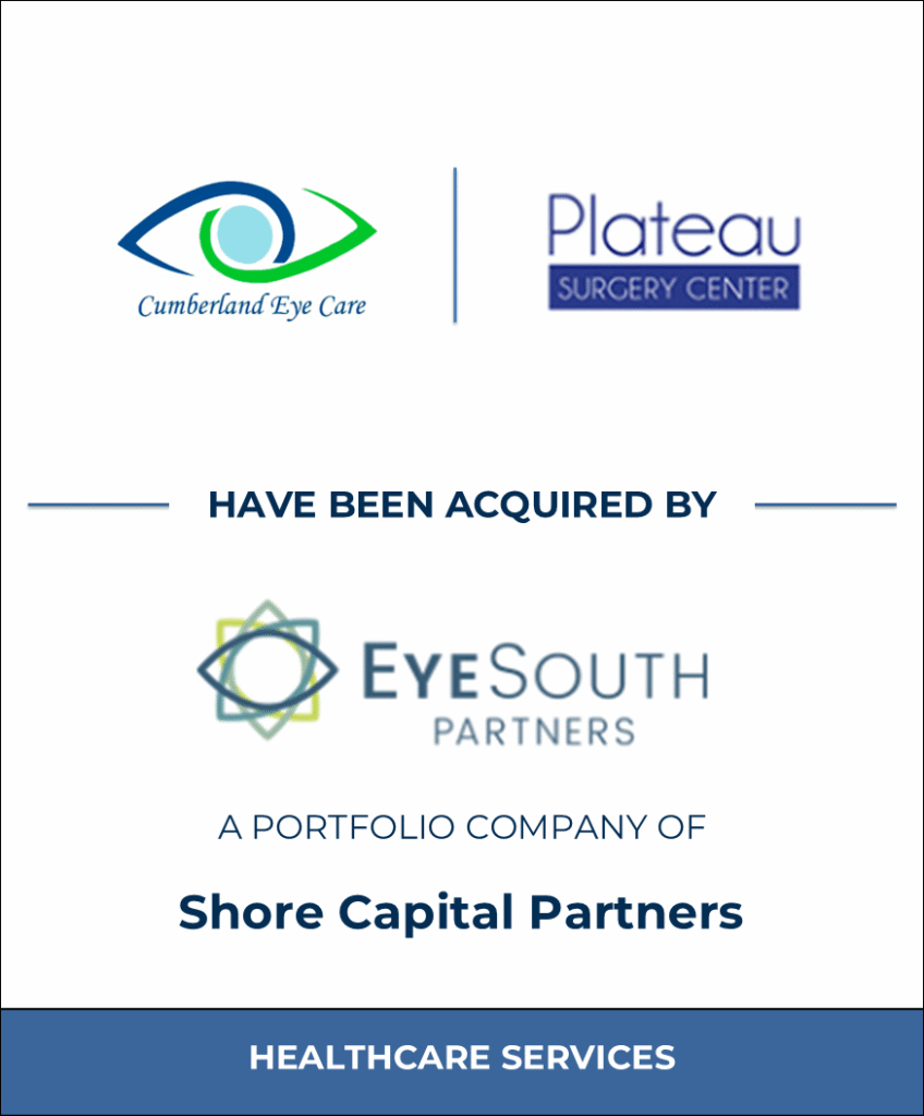Cumberland Eye Care and Plateau Surgery Center, Healthcare Investment Banking Tombstone — Bailey & Company